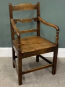 PEG JOINED MAHOGANY ANTIQUE FARMHOUSE ARMCHAIR, circa 1820, with a shaped central back rail and