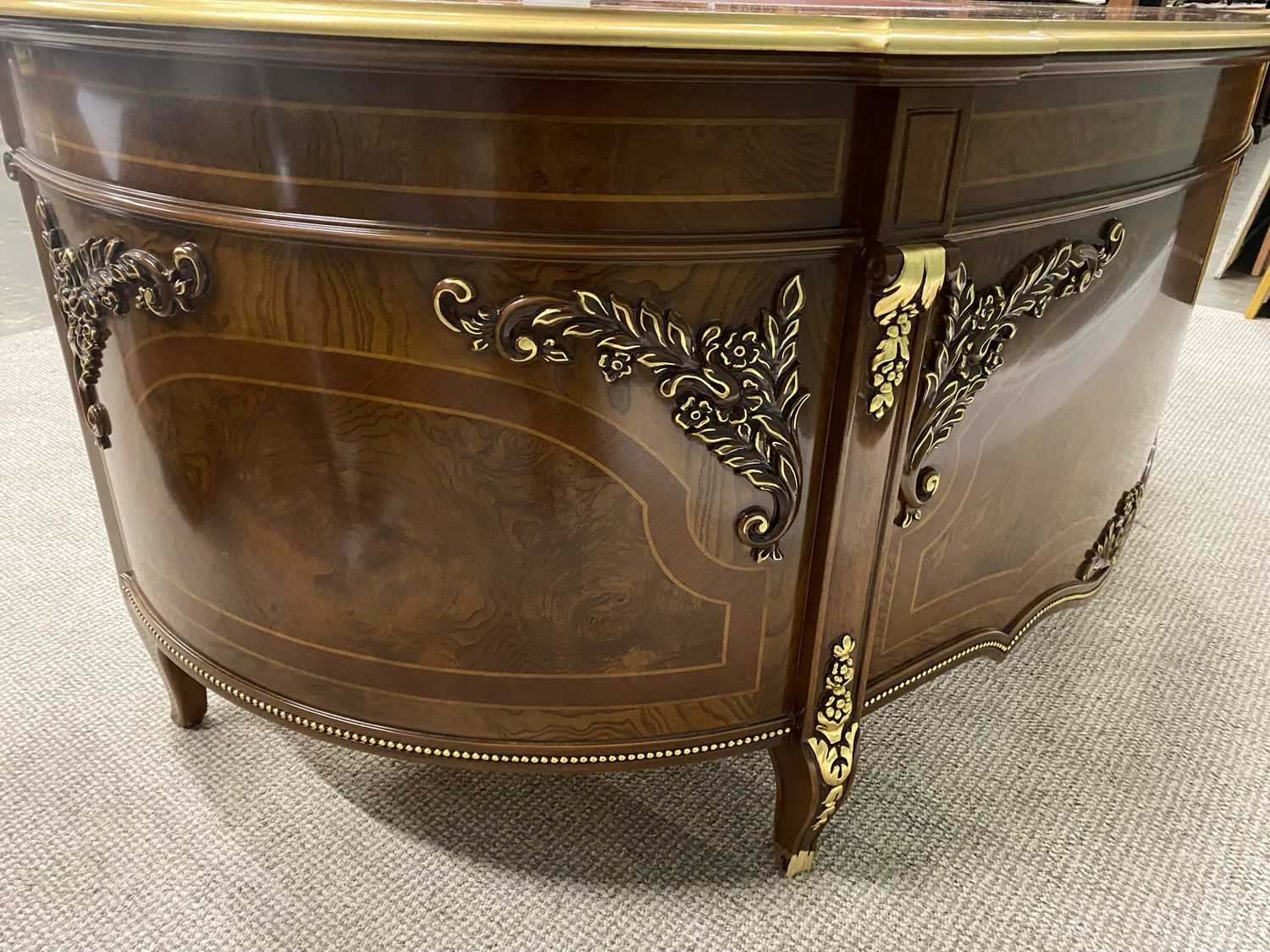 BARNINI OSEO EMPIRE-STYLE DEMI LUNE REGGENZA DESK, the shaped gilt edged top with various inlays - Image 7 of 7