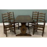 ERCOL DINING TABLE & FOUR CHAIRS (2+2), original blue labels attached to the chairs, 72.5cms H,