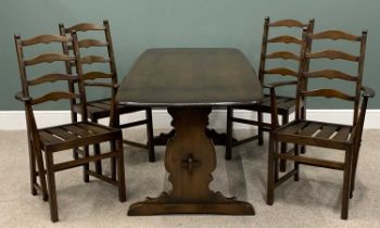ERCOL DINING TABLE & FOUR CHAIRS (2+2), original blue labels attached to the chairs, 72.5cms H,