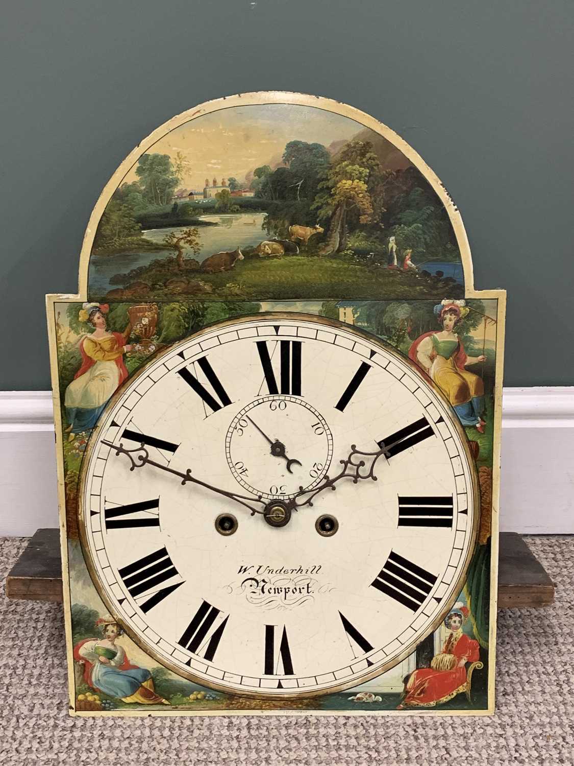 VICTORIAN MAHOGANY LONGCASE CLOCK BY W UNDERHILL, NEWPORT, the arched top dial with painted - Image 7 of 11