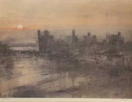 ‡ WILLIAM SELWYN limited edition (27/300) print - Caernarfon Castle with sunset to background,