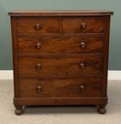 VICTORIAN MAHOGANY CHEST OF TWO SHORT OVER THREE LONG OAK LINED DRAWERS, having cockbeaded edgings