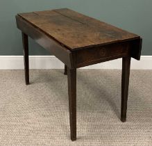 ANTIQUE OAK TWIN FLAP FARMHOUSE TABLE with single end drawer, on tapering square supports, 73.5cms