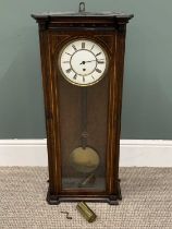 VICTORIAN STRING INLAID ROSEWOOD VIENNA-TYPE WALL CLOCK, the white circular dial set with Roman