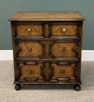 BURR WALNUT & OAK JACOBEAN STYLE CHEST, early 20th Century with interior label for Goodalls