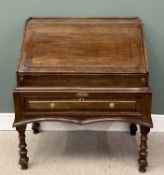 19TH CENTURY OAK CAMPAIGN-STYLE TWO-PIECE FALL FRONT BUREAU, the cleated fall opening to reveal a