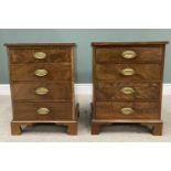 PAIR OF REPRODUCTION FIGURED WALNUT FOUR-DRAWER CHESTS, the drawers having embossed oval back plates