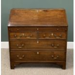 EARLY 19TH CENTURY MAHOGANY FALL FRONT BUREAU, the fall interior having an arrangement of pigeon