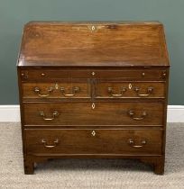 EARLY 19TH CENTURY MAHOGANY FALL FRONT BUREAU, the fall interior having an arrangement of pigeon