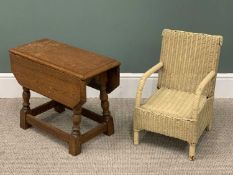 TWO VINTAGE FURNITURE ITEMS, comprising a Lloyd Loom style child's armchair, 53cms H, 33cms W, 28cms