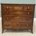 MID 19TH CENTURY MAHOGANY CHEST OF THREE SHORT OVER THREE LONG OAK LINED DRAWERS having cockbeaded