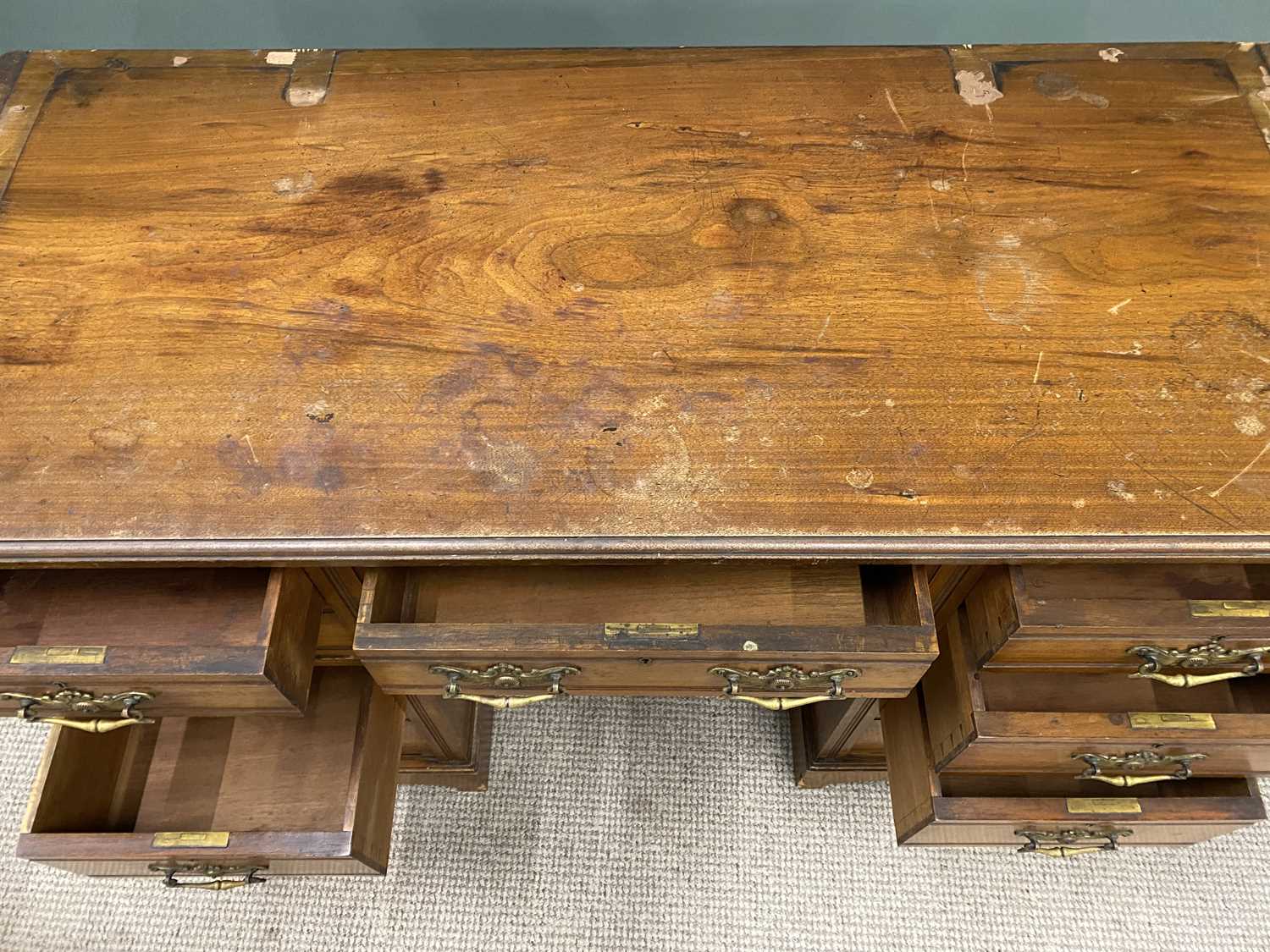 EDWARDIAN MAHOGANY TWIN PEDESTAL DESK / EX DRESSING CHEST, with a rectangular top and kneehole - Image 2 of 5