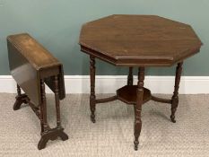 EDWARDIAN OCTAGONAL TOP TEA-TABLE, on turned supports with lower shelf, 72cms H, 77cms W, 77cms D,