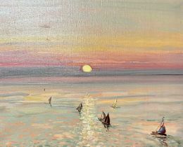 PHILLIPA JACOBS (British, 20th century) oil on canvas - titled verso 'Sunset at Sea', signed and
