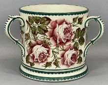 IMPRESSIVE WEMYSS TYG, of cylindrical form with three loop handles, painted all over with pink