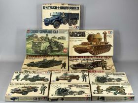 TEN BOXED 1:35 SCALE MODEL KITS, Tamya and Revell, WWII German army vehicles, and a boxed Airfix 1: