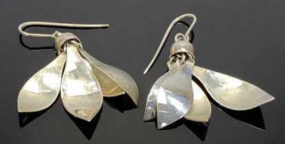 PAIR OF SCANDINAVIAN WHITE METAL EARRINGS BY EFVA ATTLING, each of pendant form with four separate