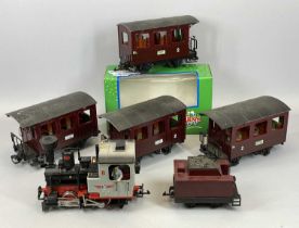 LEHMANN G GAUGE SIX-PIECE TRAIN SET, comprising a 20212.9 locomotive, 17cms H, 27cms L, tender and