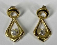PAIR OF YELLOW METAL DROP EARRINGS, each set with a clear stone, marked '750', 4.5g Provenance: