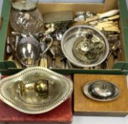 MIXED SILVER PLATE to include large collection of cutlery, cased set of six fish knives and forks,