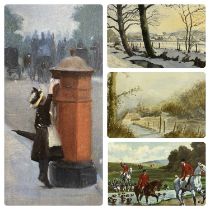 QUANTITY OF WATERCOLOURS & PRINTS including F MORTON '92 watercolour - country landscape, signed and