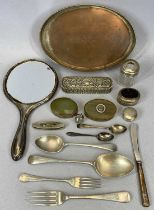 SMALL SILVER / PLATE GROUP & OTHER ITEMS, including Edwardian oval silver lidded dressing table box,