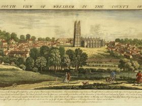 BUCK (SAMUEL & NATHANIEL) hand coloured engraving, 1748 - panorama of 'The South View of Wrexham
