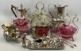 MIXED SILVER PLATE to include EPNS three-piece condiment set with gadroon decoration on oval tray,