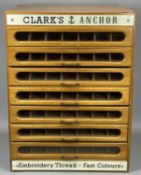 CLARK'S ANCHOR LIGHTWOOD SEVEN-DRAWER ADVERTISING CABINET FOR EMBROIDERY THREADS, 60cms H, 44.5cms