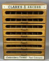CLARK'S ANCHOR LIGHTWOOD SEVEN-DRAWER ADVERTISING CABINET FOR EMBROIDERY THREADS, 60cms H, 44.5cms
