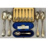 MIXED ANTIQUE FLATWARE, including cased set of six Victorian silver teaspoons with monogrammed