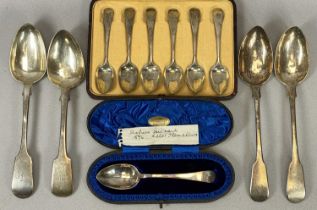 MIXED ANTIQUE FLATWARE, including cased set of six Victorian silver teaspoons with monogrammed