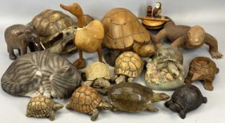 CARVED WOOD & OTHER COMPOSITION TORTOISE AND OTHER ANIMALIA COLLECTION, to include a taxidermy