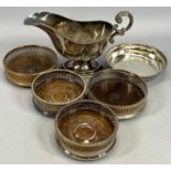 MIXED PLATED ITEMS including large EPNS sauceboat with acanthus capped scroll handle on oval