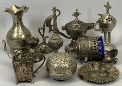 MIXED EASTERN METALWARE to include Christian incense burner with hinged cover, 12.5cms H, another
