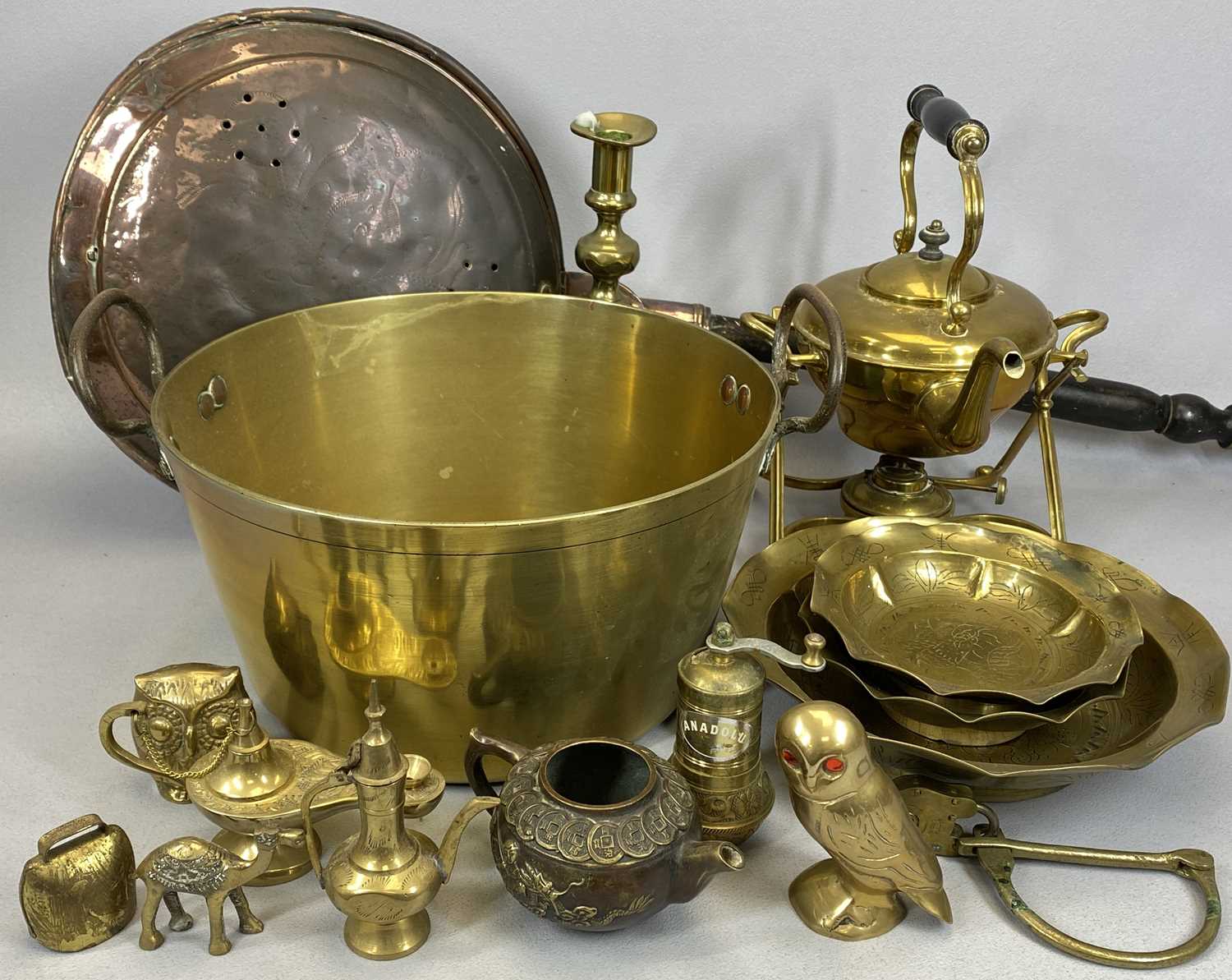 CHINESE & OTHER VINTAGE AND LATER METALWARE, to include a small Chinese presumed bronze teapot