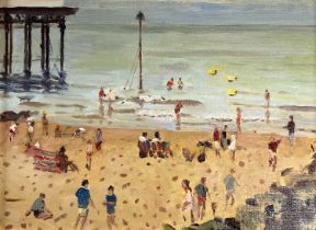KEITH GARDNER RCA (British, b. 1933) oil on board - titled verso 'Colwyn Bay Paddlers', signed lower