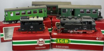 LEHMANN LGB FIVE-PIECE G GAUGE LOCOMOTIVES & CARRIAGES SET, all boxed, comprising a 22801