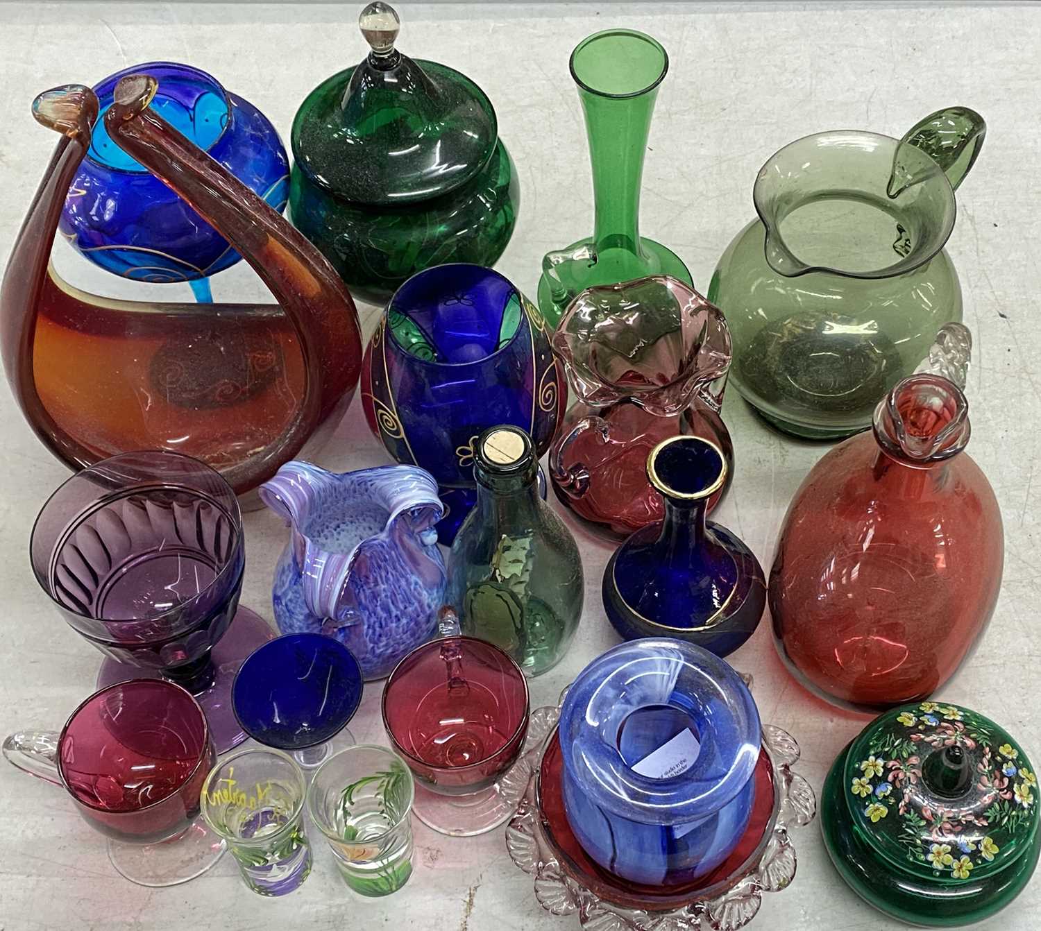 QUANTITY OF CUT GLASSWARE & COLOURED GLASSWARE including decanters, bowls, vases, and other - Image 2 of 4