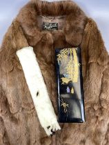 VINTAGE FUR COAT, LABEL FOR MARTIN & CO. FURRIERS LIVERPOOL, vintage Ermine fur stole and a black