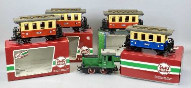 LEHMANN LGB G GAUGE FIVE-PIECE TRAIN SET, comprising a 92490 engine, 14cms H, 26cms L, boxed, and