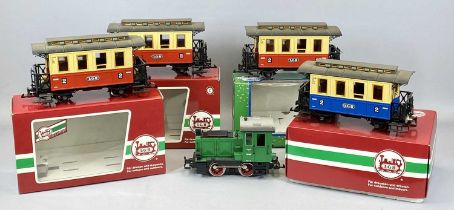 LEHMANN LGB G GAUGE FIVE-PIECE TRAIN SET, comprising a 92490 engine, 14cms H, 26cms L, boxed, and