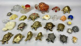 TORTOISE ORNAMENT COLLECTION IN GLASS, CARVED HARDSTONES & METAL, approx. 30 items, 10cms H, 19cms L