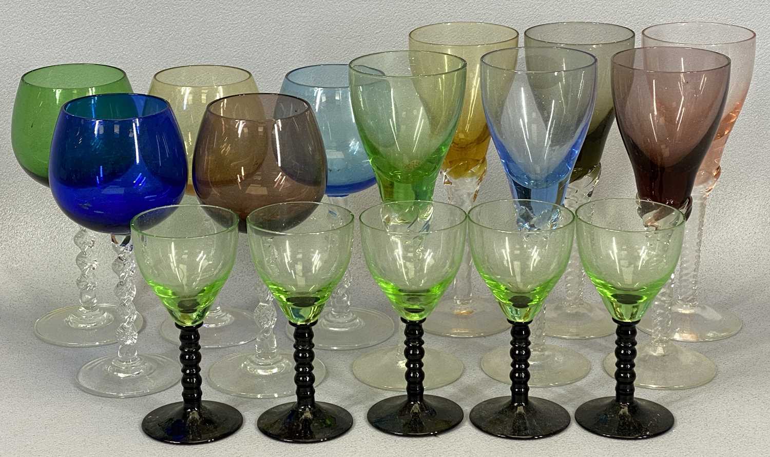 MIXED COLOURED GLASSWARE including scent bottles, paperweights, liqueur glasses and other items - Image 2 of 3