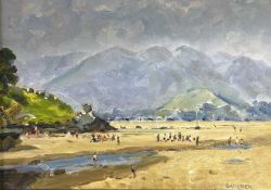 KEITH GARDNER RCA (British, b. 1933) oil on board - titled verso 'Borth y Gest Beach, 1980 Channel',