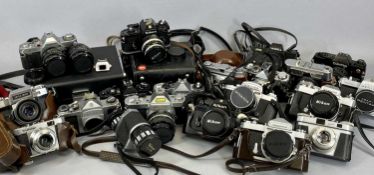 COLLECTION OF SLR CAMERAS WITH LENSES, makes including Canon AV1, Nikon EM, Pentax Spotmatic,