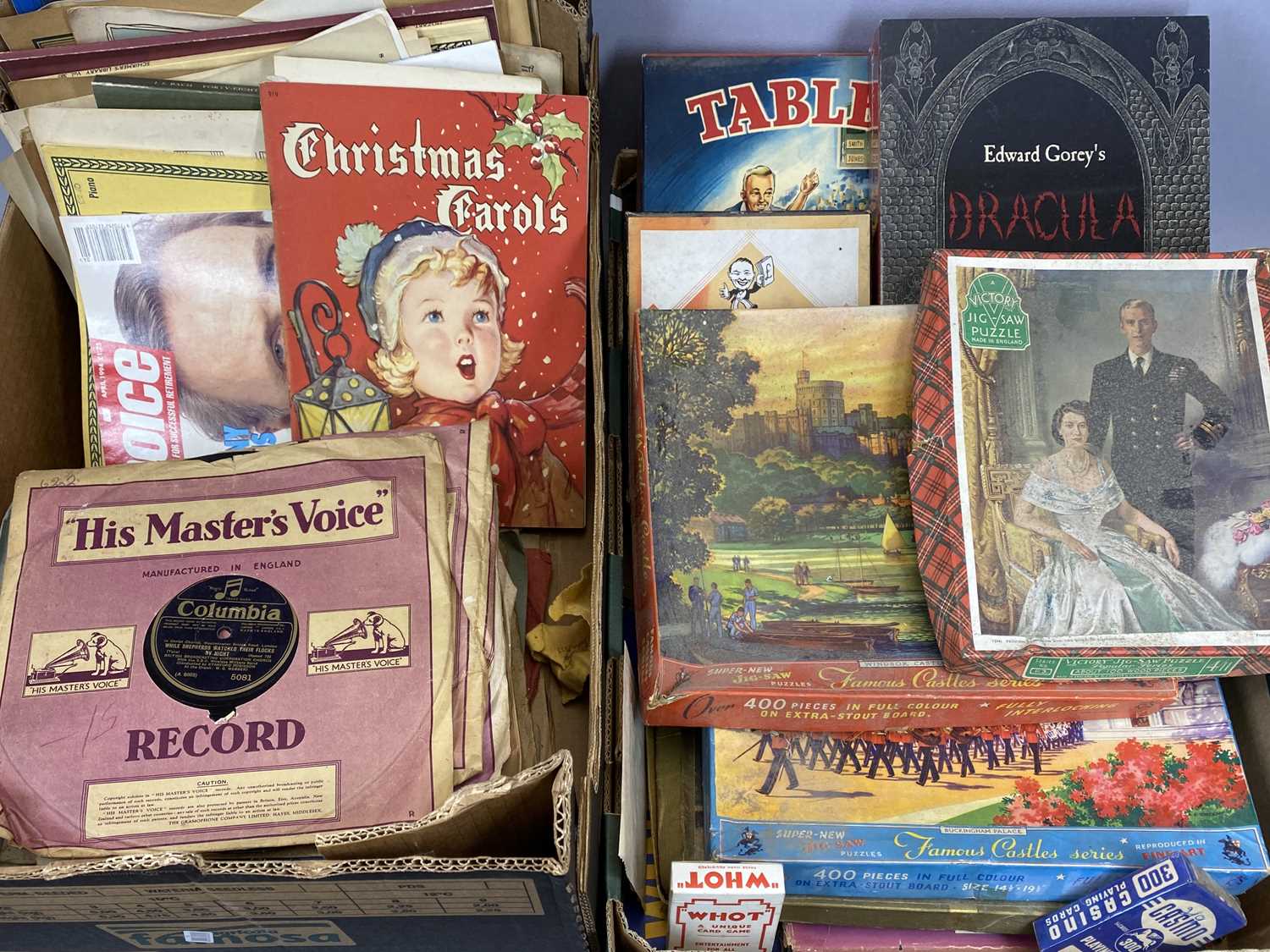 MIXED GAMES & MUSIC COLLECTION, including Victory wooden and other jigsaws, Edward Gorey's Dracula