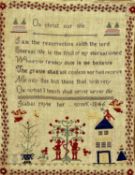 VICTORIAN NEEDLEWORK SAMPLER, Elizabeth Royle, her work 1846, depicting Adam and Eve and with