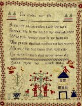 VICTORIAN NEEDLEWORK SAMPLER, Elizabeth Royle, her work 1846, depicting Adam and Eve and with